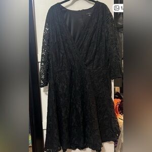 Absolutely stunning women’s 18W R&K Black eyelet dress with see-through sleeve